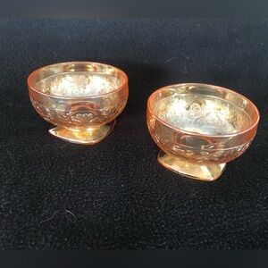 Vintage Orange Carnival Glass Footed Dessert Bowls - set of 2
